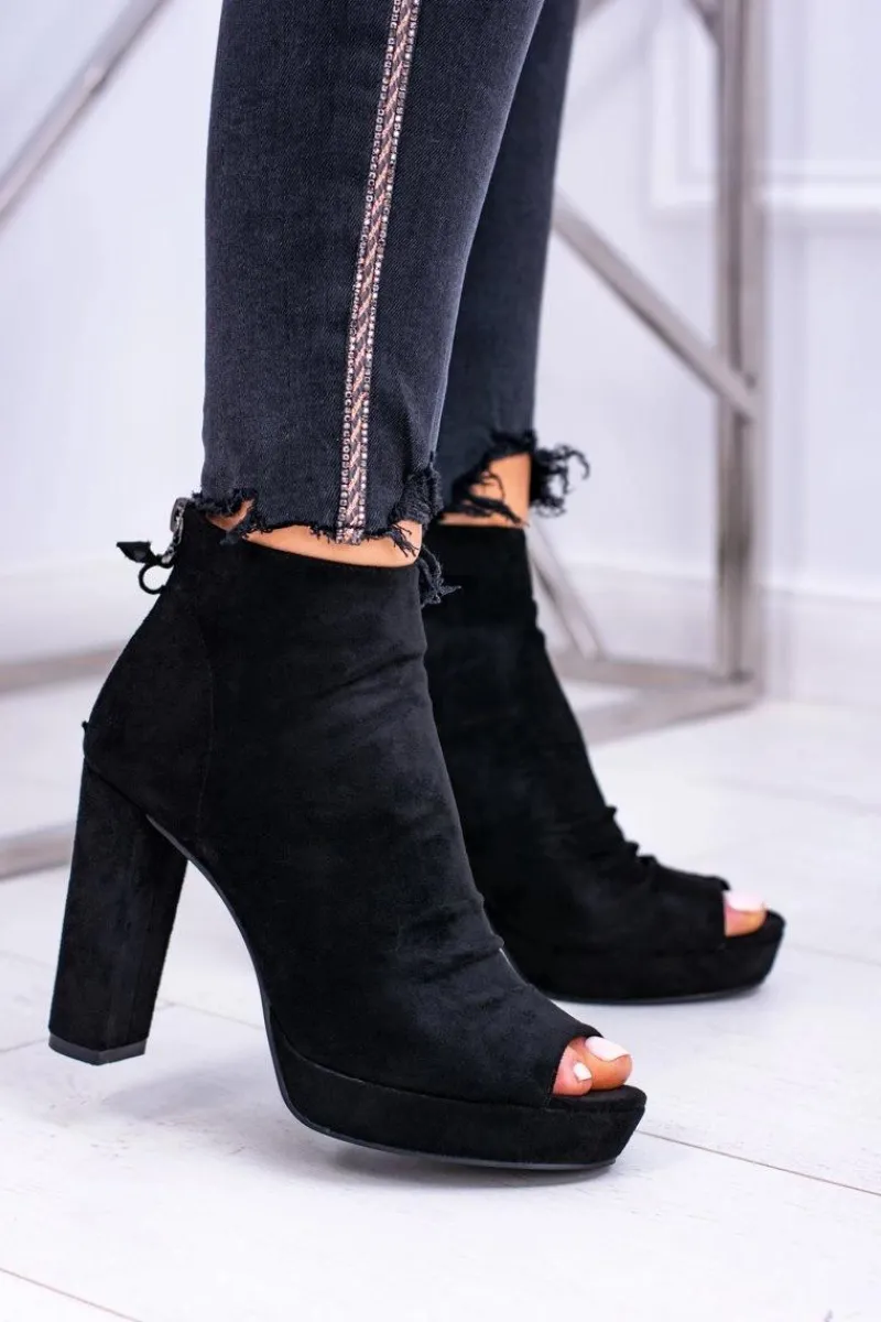 Outlet Boto Damskie Botki Na Słupku Odkryte Palce Czarne Temira