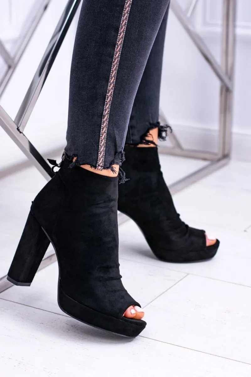 Outlet Boto Damskie Botki Na Słupku Odkryte Palce Czarne Temira