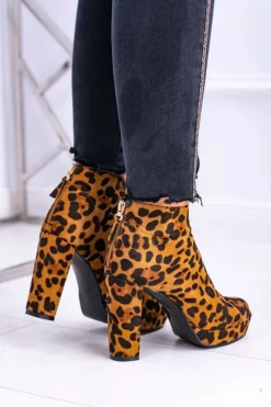 New Damskie Botki Na Słupku Odkryte Palce Panterka Temira Damskie Botki Na Słupku|Botki Zamszowe