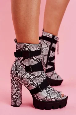 Best Boto Damskie Botki Na Słupku Open Toe Skóra Węża Gladios