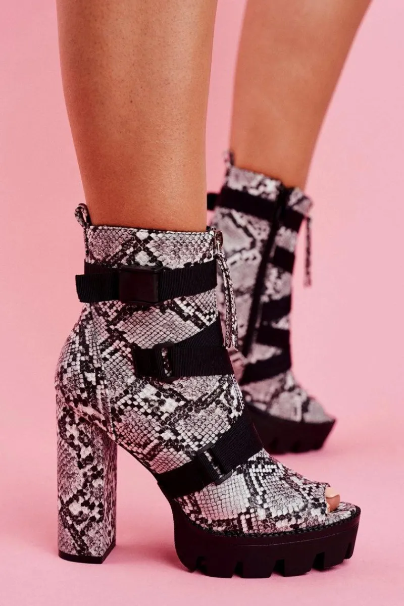 Best Boto Damskie Botki Na Słupku Open Toe Skóra Węża Gladios