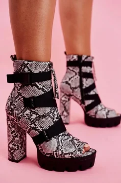 Best Boto Damskie Botki Na Słupku Open Toe Skóra Węża Gladios