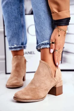 Online Damskie Botki Na Słupku Wycięte Khaki Mini Meliori Damskie Botki Wiosenne|Botki Na Słupku