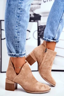 Online Damskie Botki Na Słupku Wycięte Khaki Mini Meliori Damskie Botki Wiosenne|Botki Na Słupku