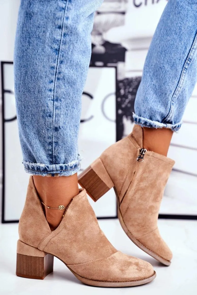 Online Damskie Botki Na Słupku Wycięte Khaki Mini Meliori Damskie Botki Wiosenne|Botki Na Słupku