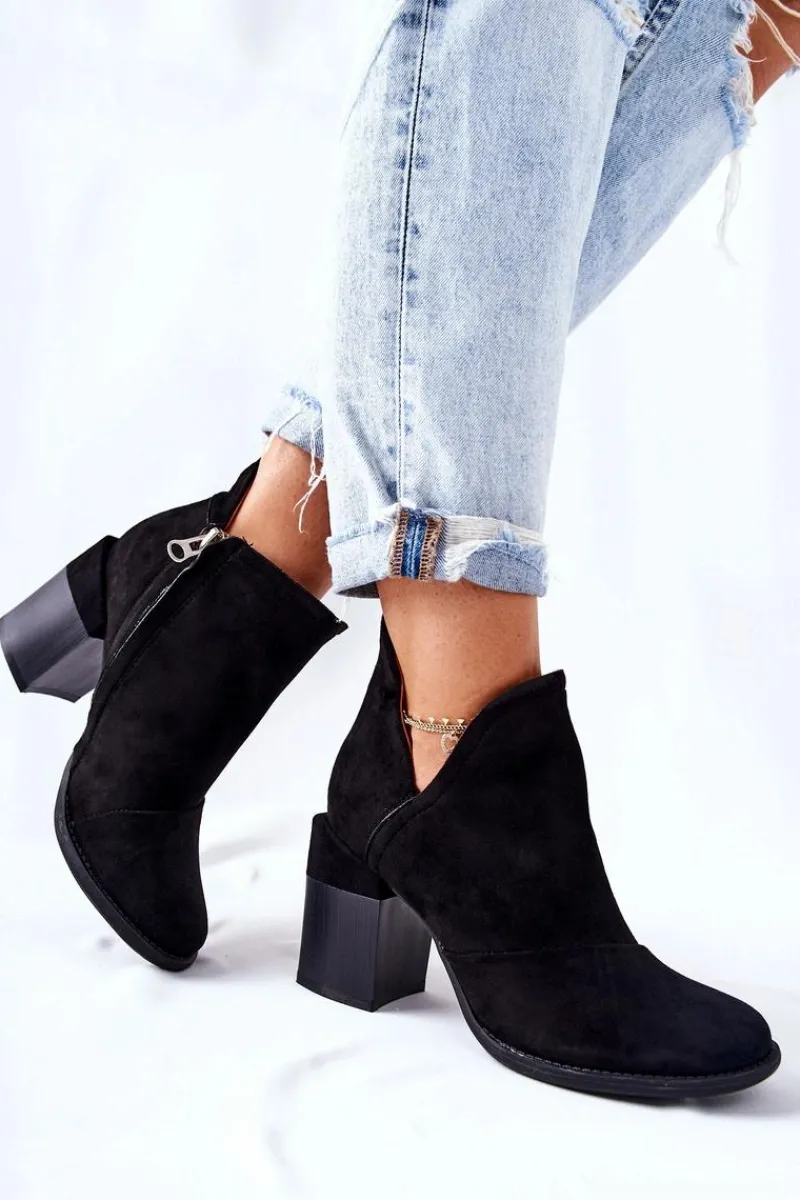 Best Boto Damskie Botki Na Słupku Wycięte Czarne Meliori