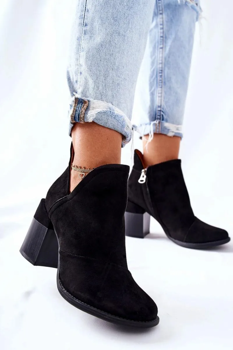 Best Boto Damskie Botki Na Słupku Wycięte Czarne Meliori