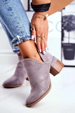 Botki Wiosenne|Botki Na Słupku>Boto Damskie Botki Na Słupku Wycięte Szare Mini Meliori