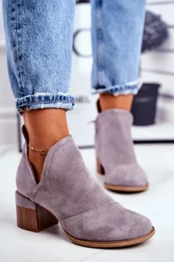 Botki Wiosenne|Botki Na Słupku>Boto Damskie Botki Na Słupku Wycięte Szare Mini Meliori