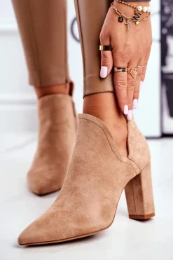 Outlet Boto Damskie Botki Na Słupku Wycięte Khaki Voom