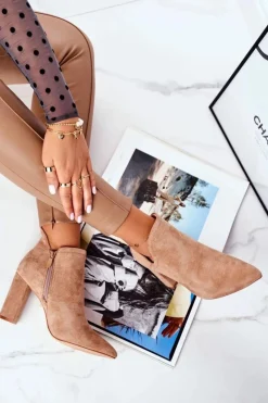 Outlet Boto Damskie Botki Na Słupku Wycięte Khaki Voom