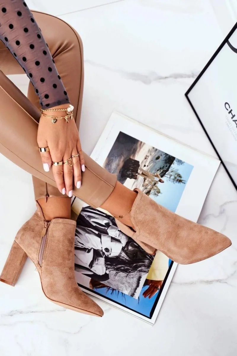 Outlet Boto Damskie Botki Na Słupku Wycięte Khaki Voom