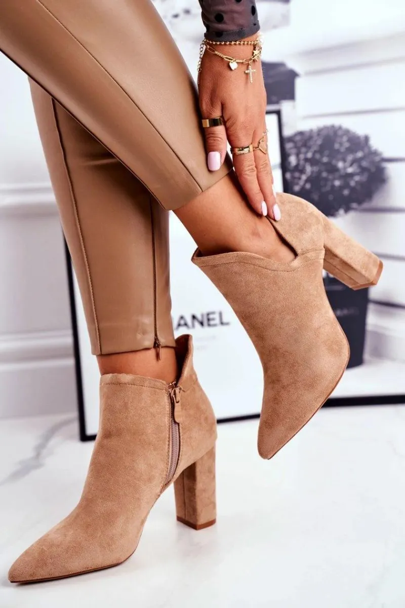 Outlet Boto Damskie Botki Na Słupku Wycięte Khaki Voom