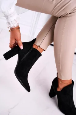 Botki Wiosenne|Botki Na Słupku>Boto Damskie Botki Na Słupku Wycięte Czarne Voom