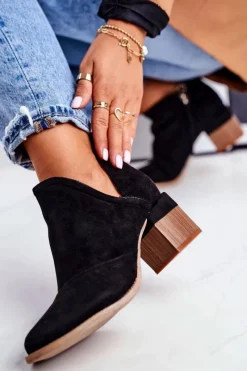 Outlet Boto Damskie Botki Na Słupku Wycięte Czarne Mini Meliori