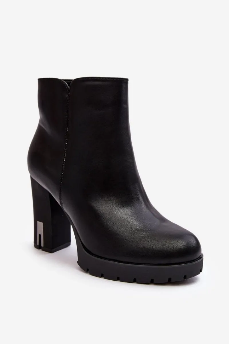 Hot Damskie Botki Na Słupku Z Suwakiem Czarne Rasoda Damskie Botki Na Słupku|Czarne Botki