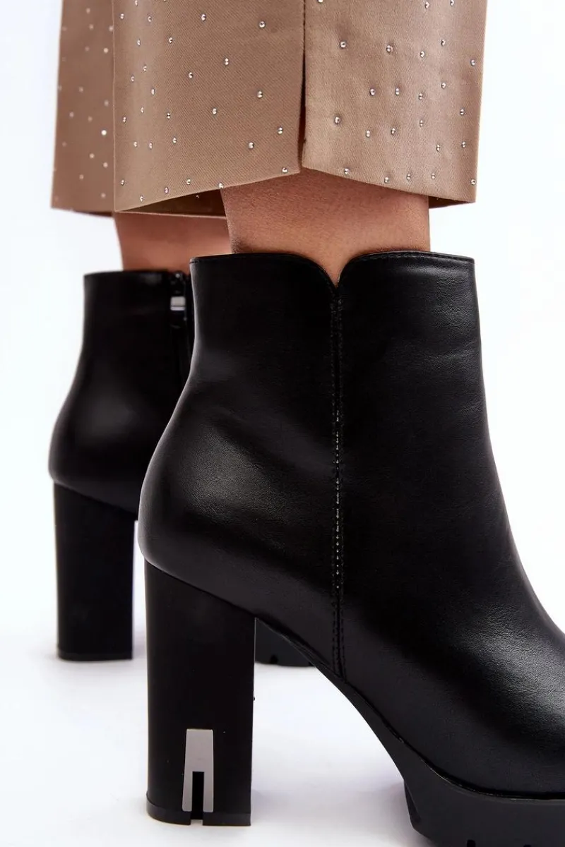 Hot Damskie Botki Na Słupku Z Suwakiem Czarne Rasoda Damskie Botki Na Słupku|Czarne Botki