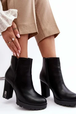 Hot Damskie Botki Na Słupku Z Suwakiem Czarne Rasoda Damskie Botki Na Słupku|Czarne Botki