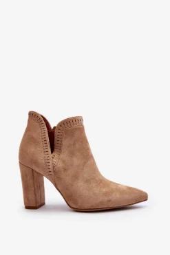 Botki Wiosenne|Botki Na Słupku>Boto Damskie Botki Na Słupku Z Wycięciem Beżowe Kerestia