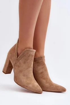 Botki Wiosenne|Botki Na Słupku>Boto Damskie Botki Na Słupku Z Wycięciem Beżowe Kerestia