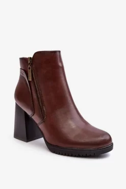 Hot Damskie Botki Na Słupku Z Suwakami Brązowe Ryelle Damskie Botki Zimowe Damskie|Brązowe I Beżowe Botki