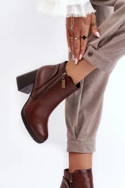 Hot Damskie Botki Na Słupku Z Suwakami Brązowe Ryelle Damskie Botki Zimowe Damskie|Brązowe I Beżowe Botki