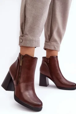 Hot Damskie Botki Na Słupku Z Suwakami Brązowe Ryelle Damskie Botki Zimowe Damskie|Brązowe I Beżowe Botki