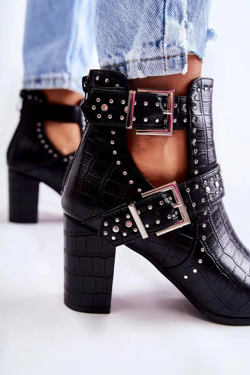 Botki Wiosenne|Botki Na Słupku>Boto Damskie Botki Na Słupku Z Dżetami Czarne Kelin