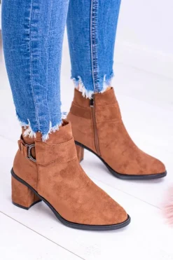 New Boto Damskie Botki Na Słupku Z Klamrą Zamsz Camel Evoret