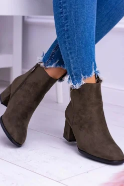 Sale Damskie Botki Na Słupku Zamsz Khaki Ferimate Damskie Botki Na Słupku|Brązowe I Beżowe Botki