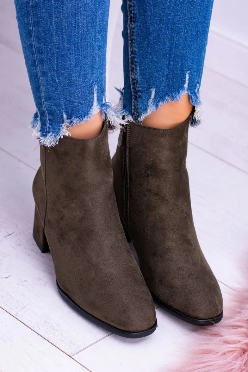 Sale Damskie Botki Na Słupku Zamsz Khaki Ferimate Damskie Botki Na Słupku|Brązowe I Beżowe Botki