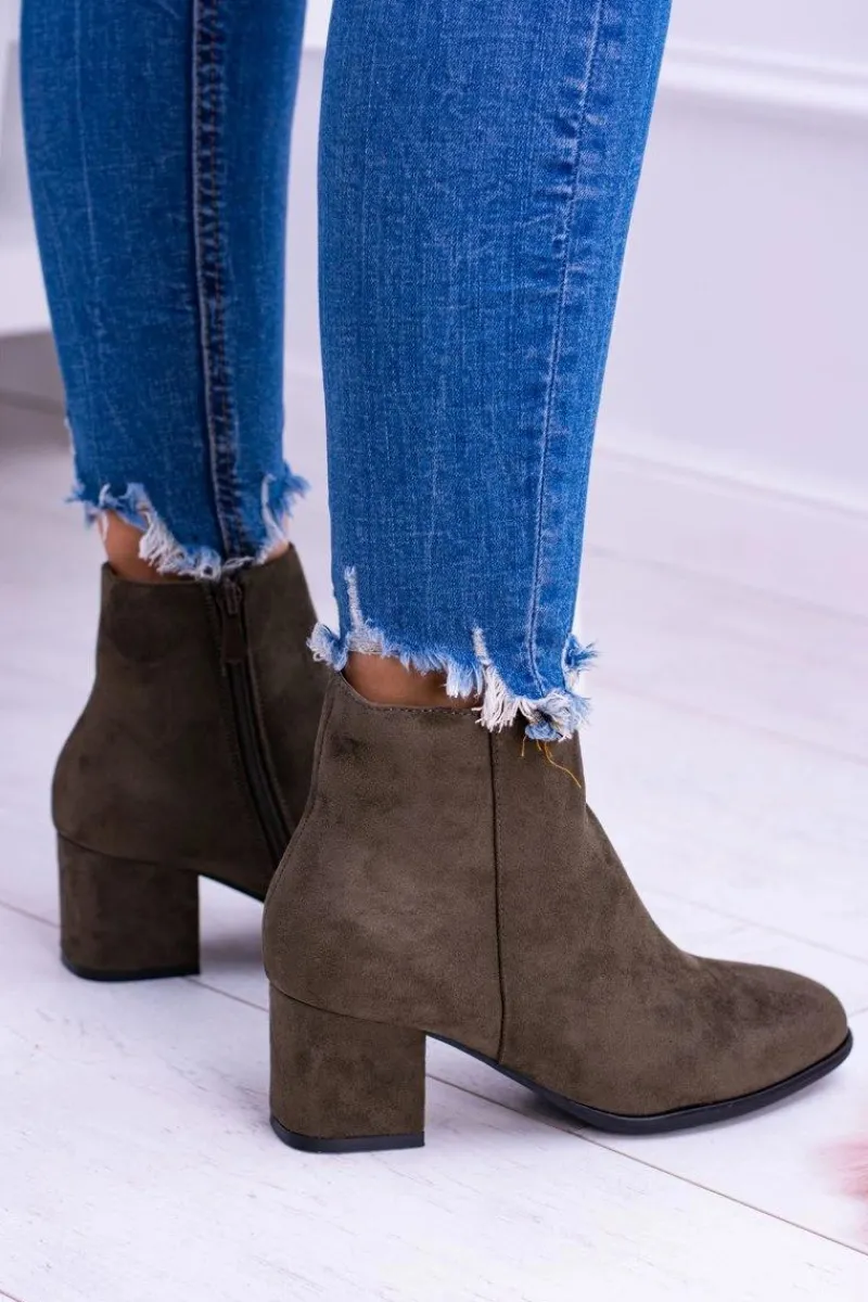 Sale Damskie Botki Na Słupku Zamsz Khaki Ferimate Damskie Botki Na Słupku|Brązowe I Beżowe Botki