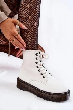 Outlet Damskie Botki Na Suwak Big Star KK274536 Białe Damskie Damskie Trapery|Botki Sznurowane