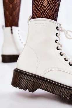Outlet Damskie Botki Na Suwak Big Star KK274536 Białe Damskie Damskie Trapery|Botki Sznurowane