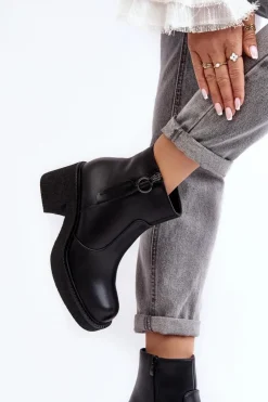 Best Buty Sergio Leone Damskie Botki Na Suwak Czarne Romella Czarny