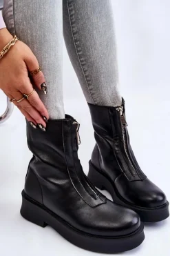 Boto Damskie Botki Na Suwak Na Platformie Czarne Laretto