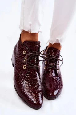 New Damskie Botki Na Suwak Wzór Krokodyl Bordowe Farrah Damskie Botki Zimowe Damskie|Botki Na Obcasie