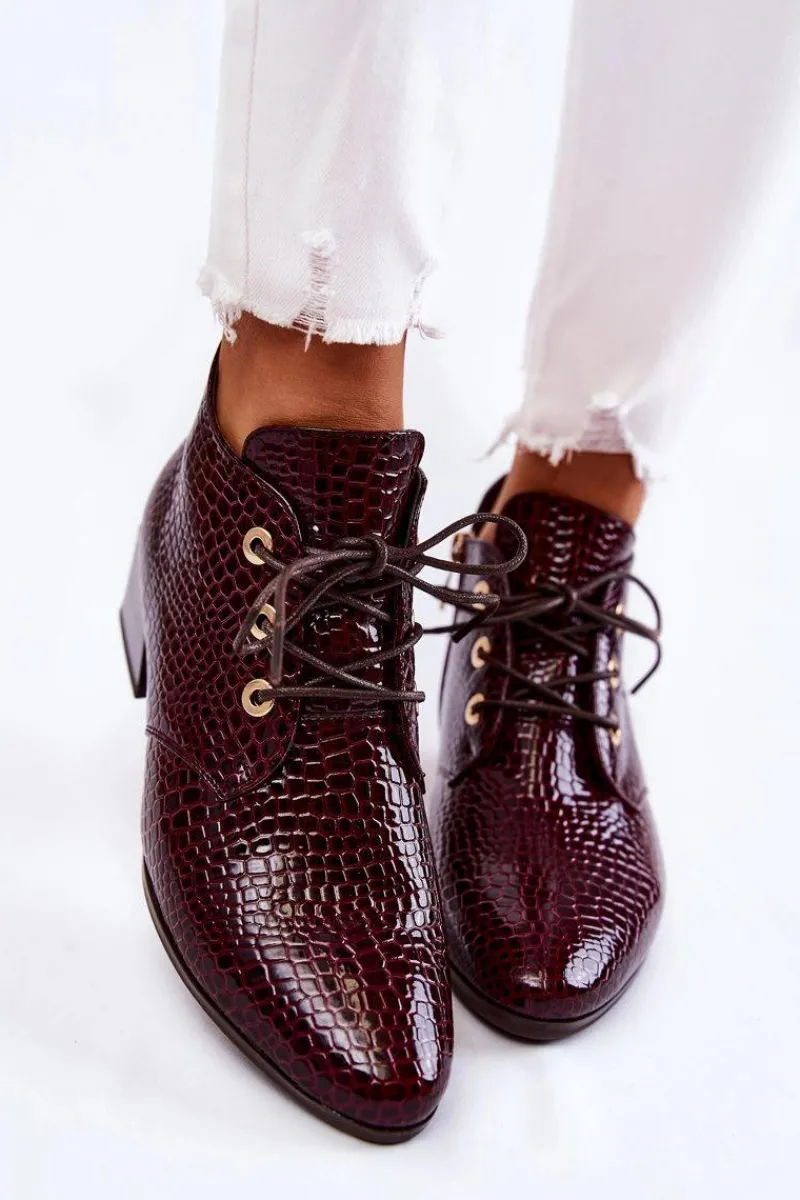 New Damskie Botki Na Suwak Wzór Krokodyl Bordowe Farrah Damskie Botki Zimowe Damskie|Botki Na Obcasie