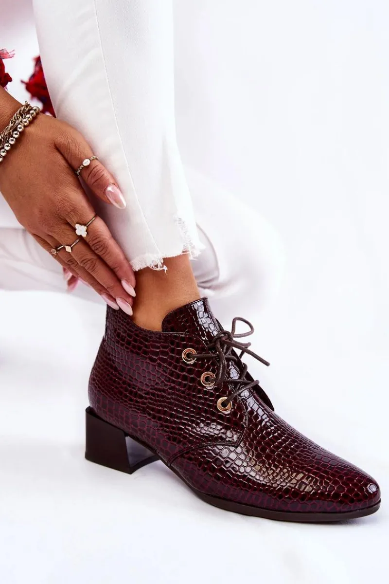 New Damskie Botki Na Suwak Wzór Krokodyl Bordowe Farrah Damskie Botki Zimowe Damskie|Botki Na Obcasie