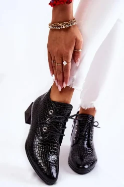 New Buty damskie Vinceza Damskie Botki Na Suwak Wzór Krokodyl Czarne Farrah