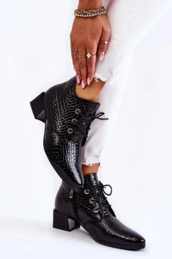 New Buty damskie Vinceza Damskie Botki Na Suwak Wzór Krokodyl Czarne Farrah