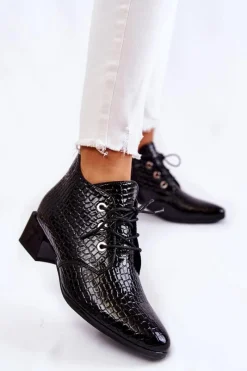 New Buty damskie Vinceza Damskie Botki Na Suwak Wzór Krokodyl Czarne Farrah