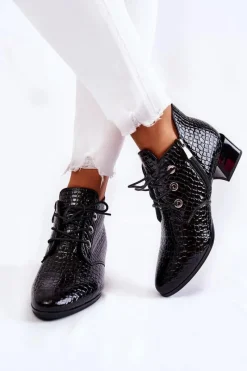 New Buty damskie Vinceza Damskie Botki Na Suwak Wzór Krokodyl Czarne Farrah