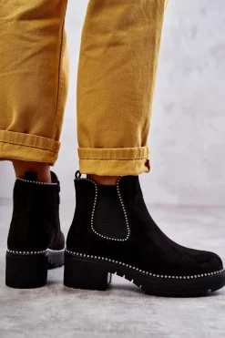 Best Damskie Botki Na Suwak Z Ćwiekami Czarne Afaries Damskie Czarne Botki|Botki Zimowe Damskie