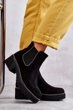 Best Damskie Botki Na Suwak Z Ćwiekami Czarne Afaries Damskie Czarne Botki|Botki Zimowe Damskie