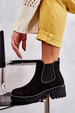 Best Damskie Botki Na Suwak Z Ćwiekami Czarne Afaries Damskie Czarne Botki|Botki Zimowe Damskie