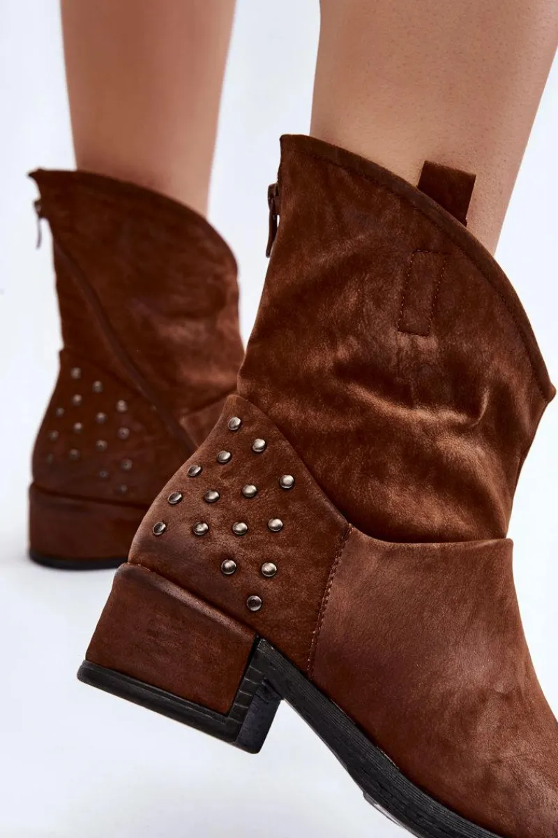 Hot Damskie Botki Na Suwak Z Ćwiekami Brązowe Lance Damskie Botki Wiosenne|Botki Zimowe Damskie