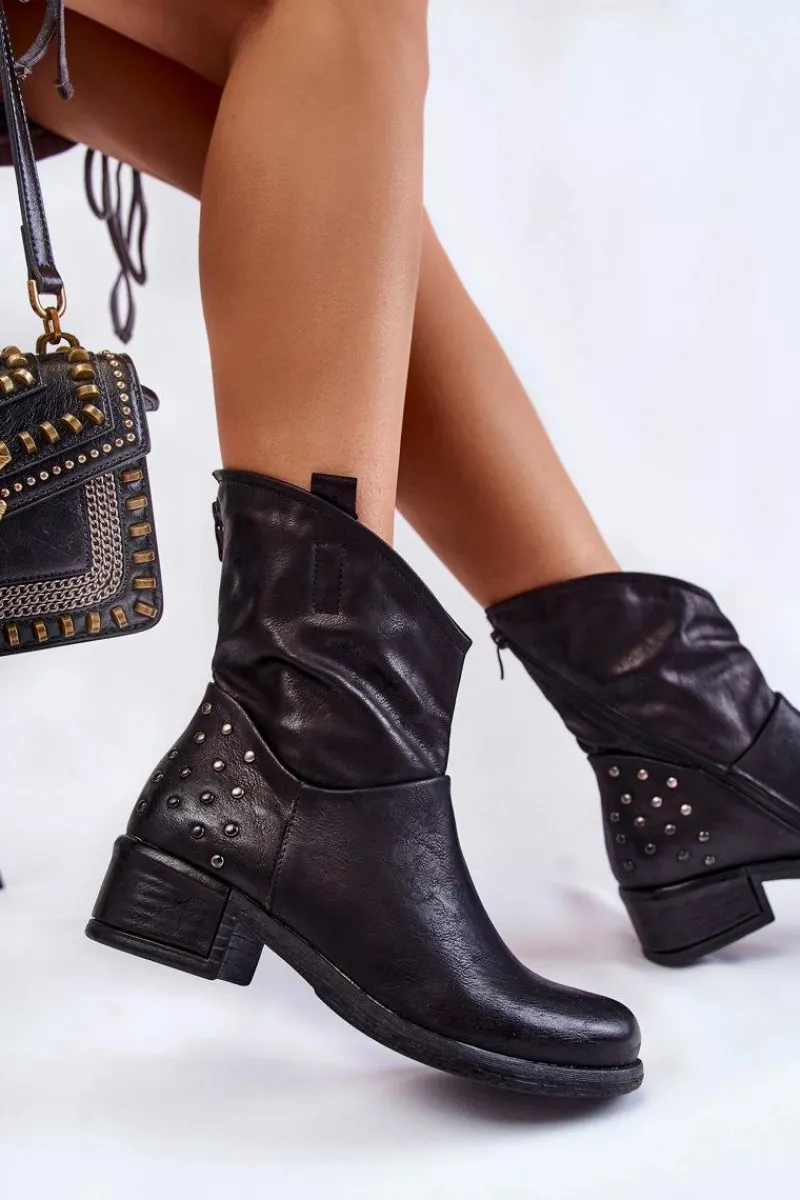 Botki Wiosenne|Czarne Botki>Boto Damskie Botki Na Suwak Z Ćwiekami Czarne Lance