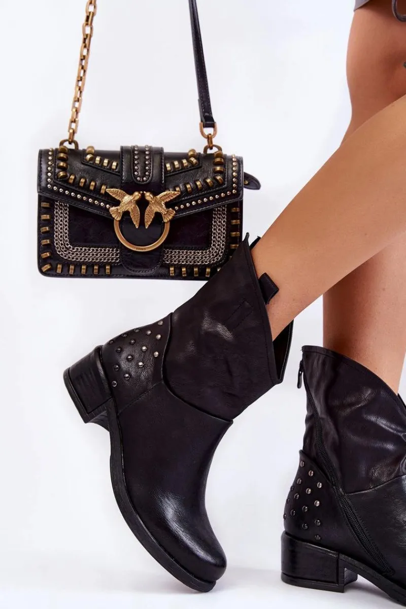 Botki Wiosenne|Czarne Botki>Boto Damskie Botki Na Suwak Z Ćwiekami Czarne Lance