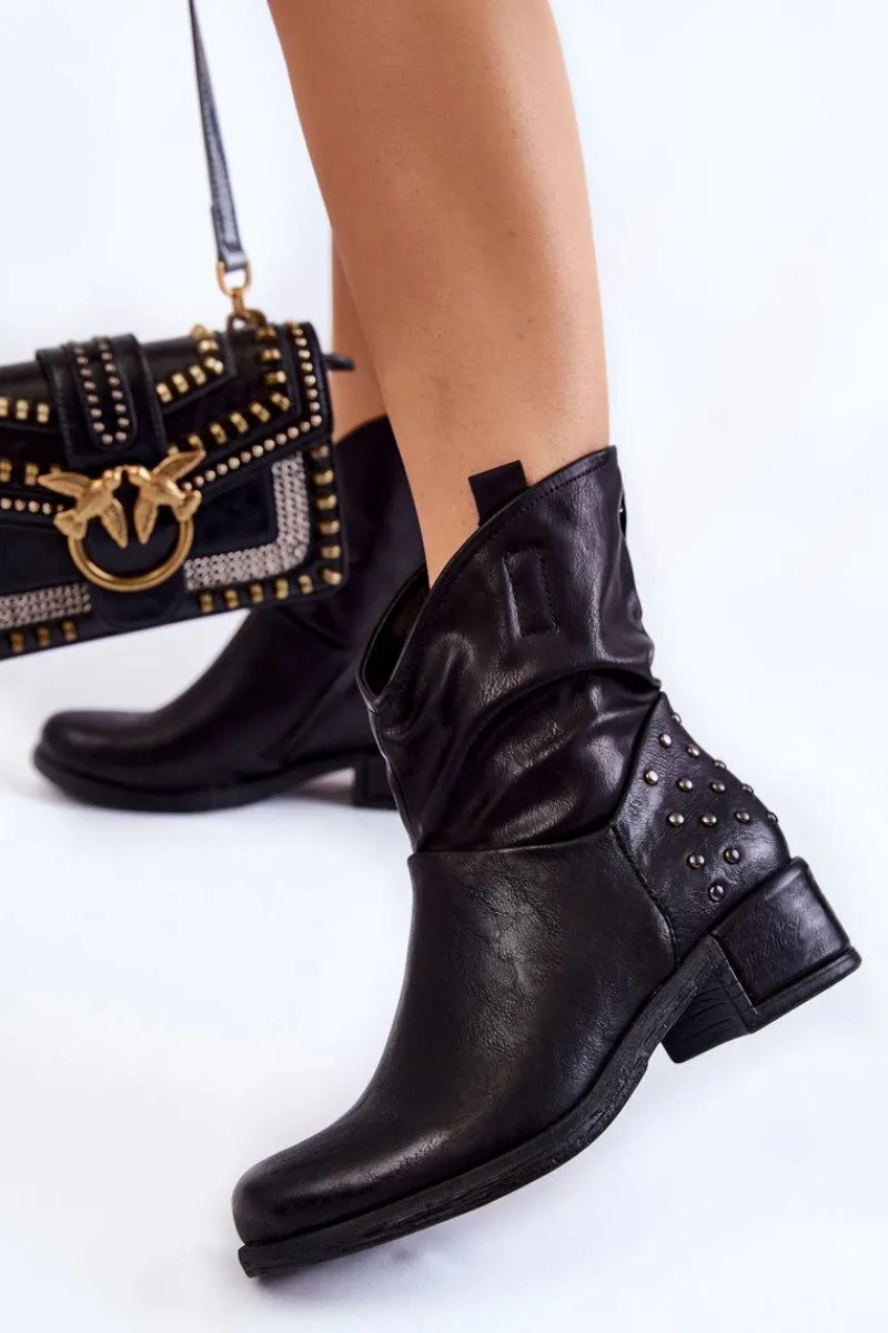 Botki Wiosenne|Czarne Botki>Boto Damskie Botki Na Suwak Z Ćwiekami Czarne Lance